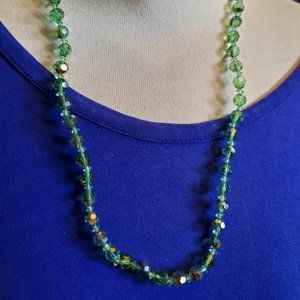 22" Bronze Tone Green Glass Bead Strand Necklace Casual Style Fashion Design